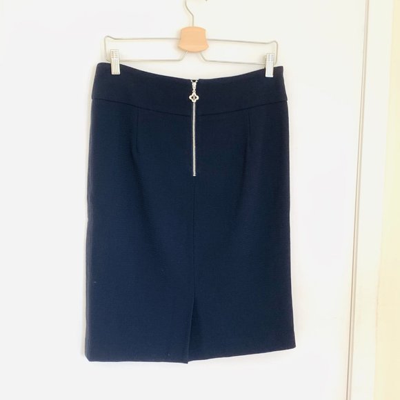 Pink Tartan Navy Wool Pencil Skirt, Size 8 - Picture 2 of 4